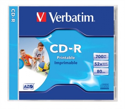 CD-R lemez, nyomtatható, matt, ID, AZO, 700MB, 52x, 1 db, normál tok, VERBATIM